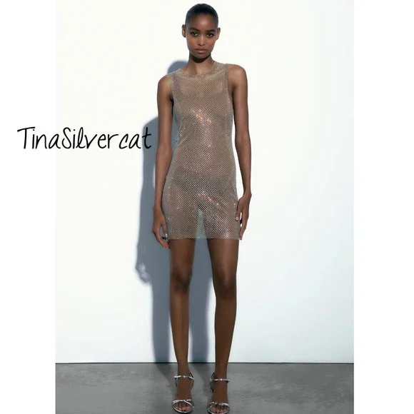 zara rhinestone mesh